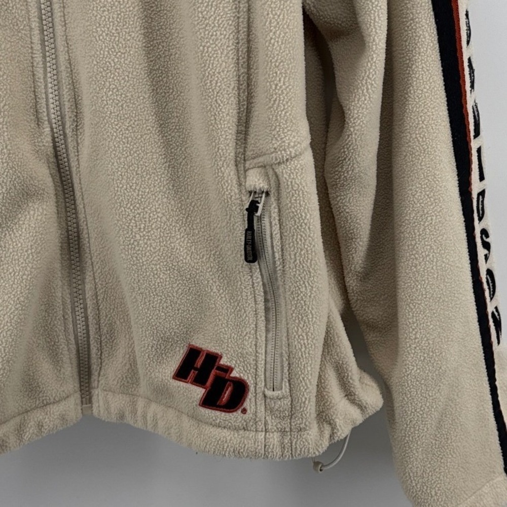 Harley-Davidson Womens Fleece Jacket Full Zip Cream Beige Sleeve Logo 98426-09VW - Picture 3 of 12